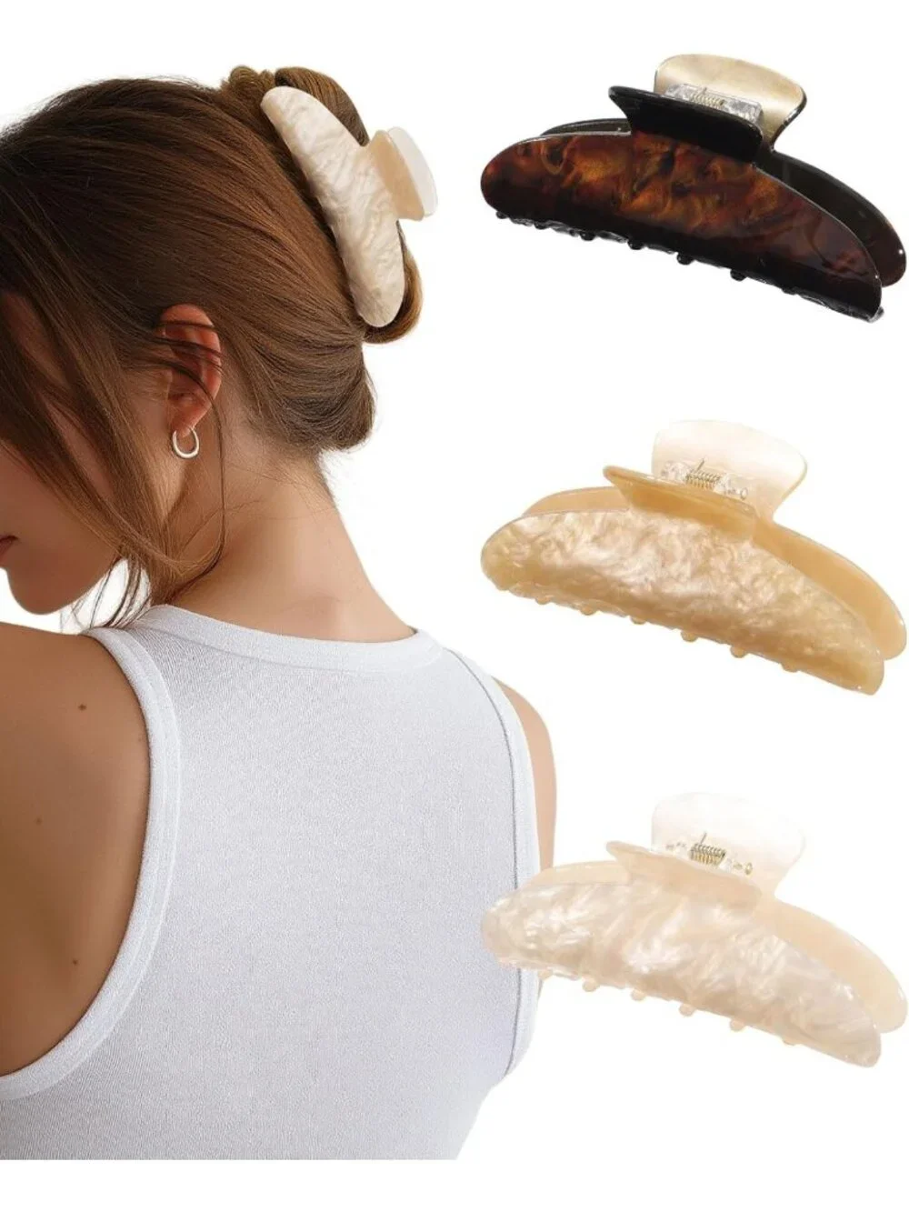 3PCS Non-Slip Acrylic Hair Claw Clips - Strong Hold Barrettes for All Hair Types